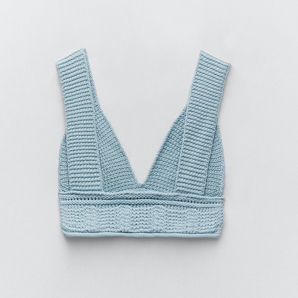 NWT ZARA 2 PCs Knit Jacket + Cropped Top Blue M - Picture 5 of 10